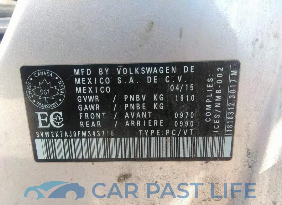 3VW2K7AJ9FM343718# 9