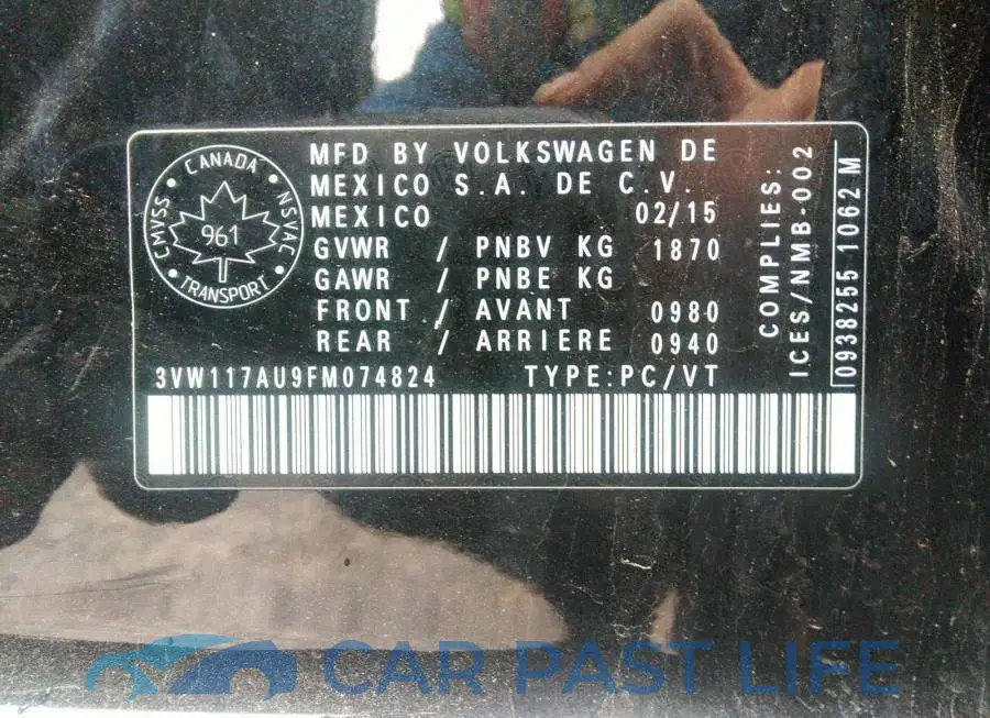 3VW117AU9FM074824# 9