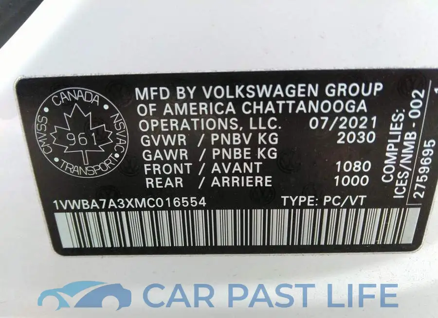 1VWBA7A3XMC016554# 9