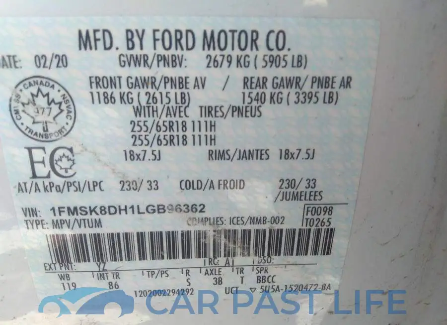 1FMSK8DH1LGB96362# 9