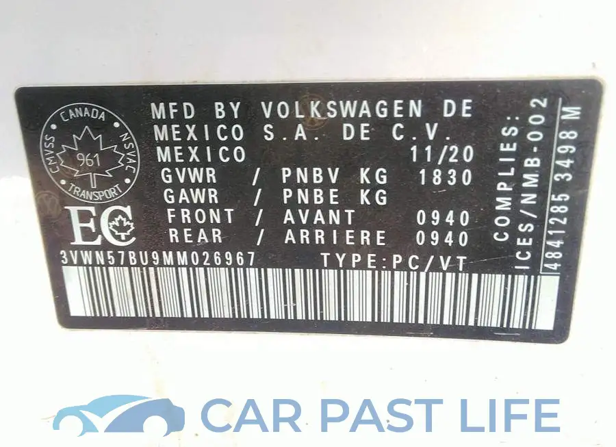 3VWN57BU9MM026967# 9