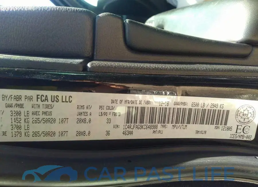 1C4RJFAG9KC648988# 9