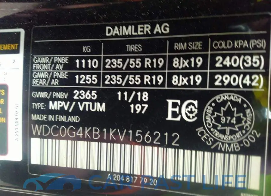 WDC0G4KB1KV156212# 9