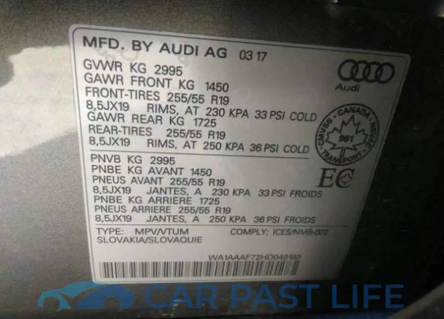 WA1AAAF72HD049193# 9
