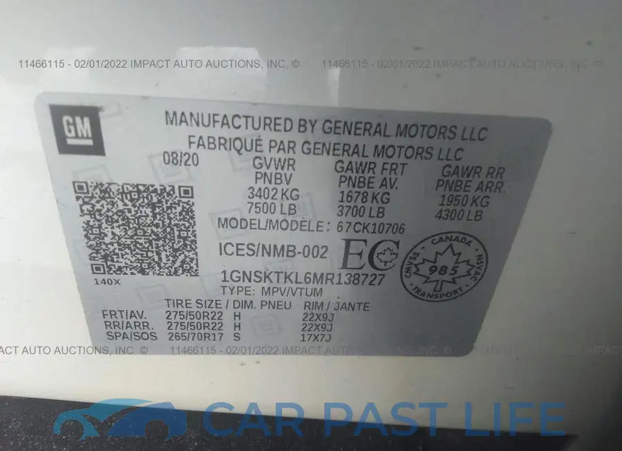 1GNSKTKL6MR138727# 9
