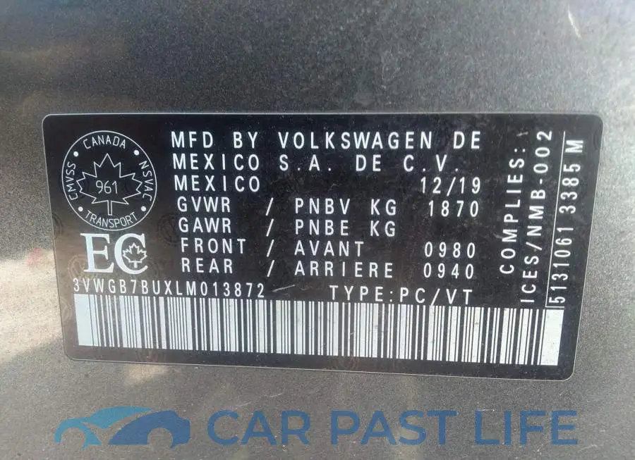 3VWGB7BUXLM013872# 9
