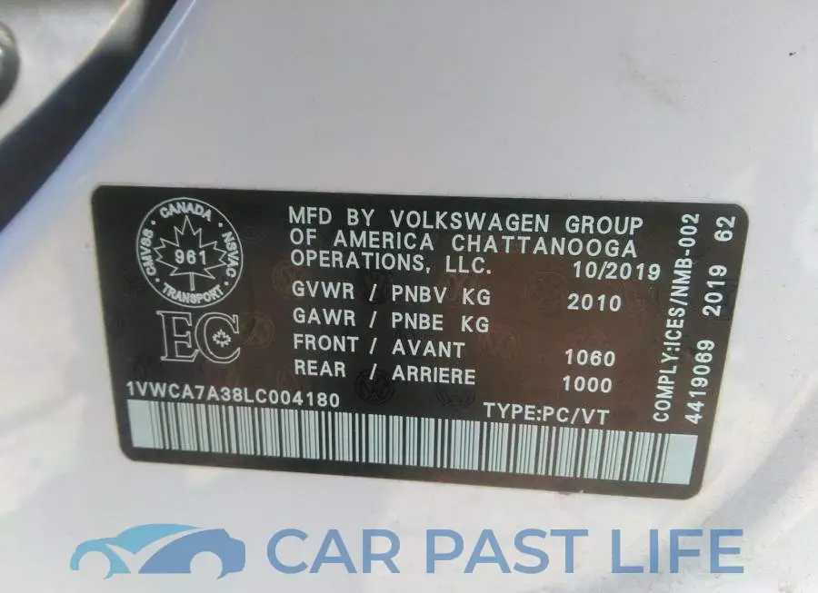 1VWCA7A38LC004180# 9