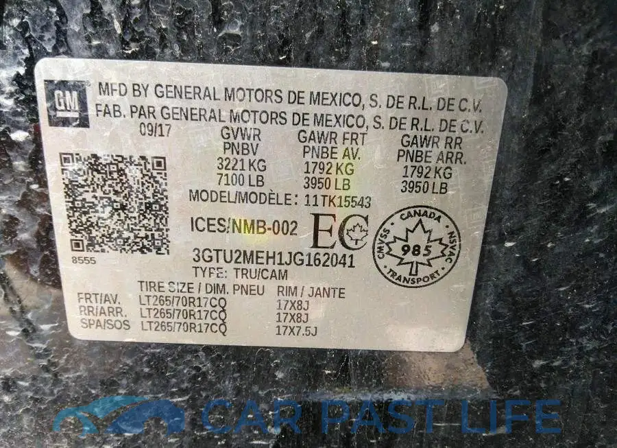 3GTU2MEH1JG162041# 9