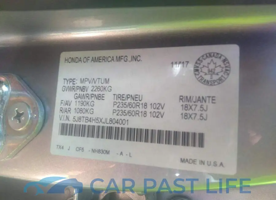 5J8TB4H5XJL804001# 9