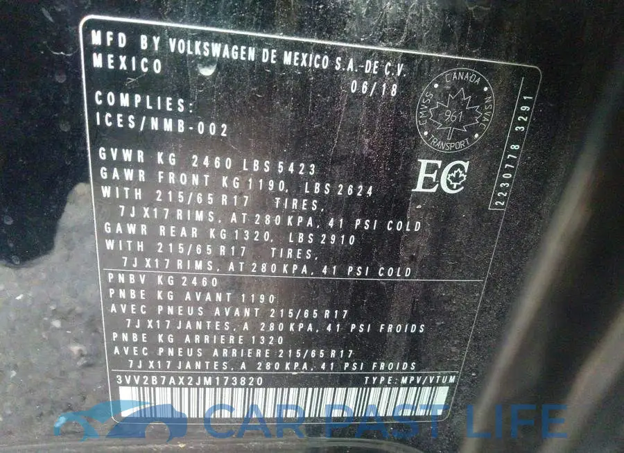 3VV2B7AX2JM173820# 9