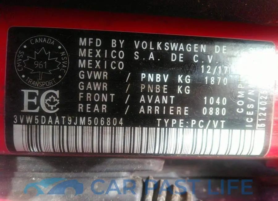3VW5DAAT9JM506804# 9