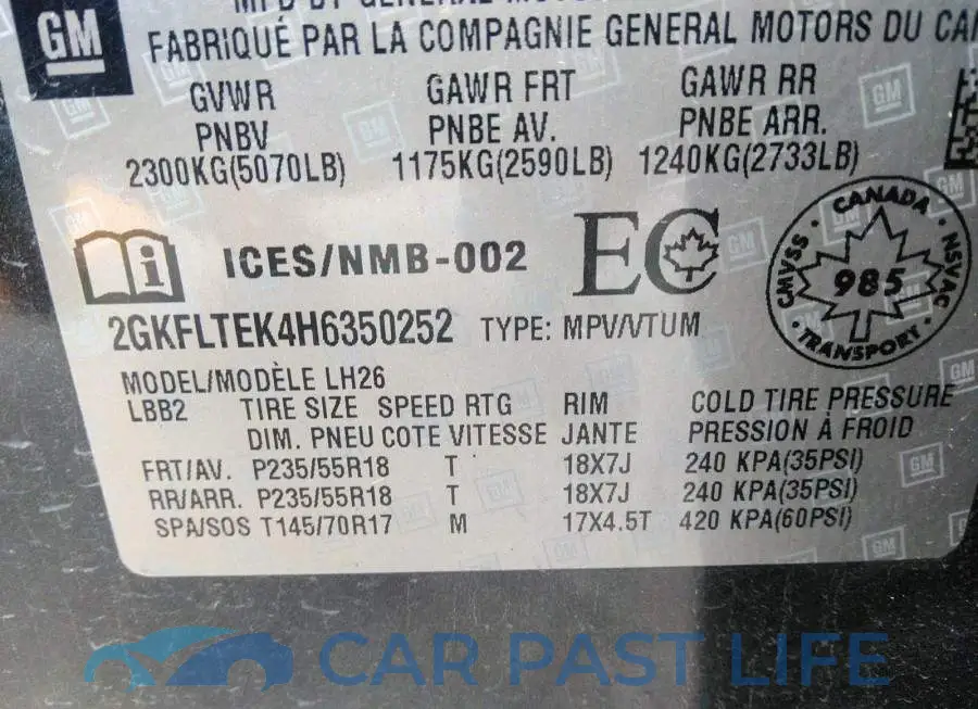 2GKFLTEK4H6350252# 9