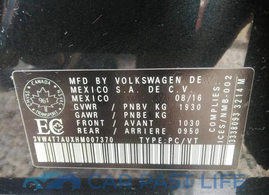 3VW4T7AUXHM007370# 9