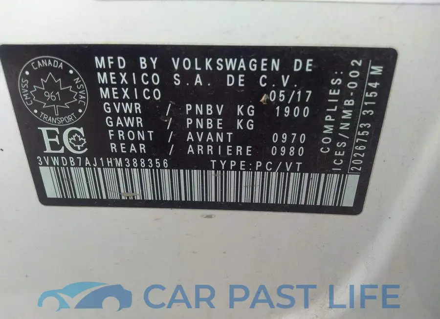 3VWDB7AJ1HM388356# 9
