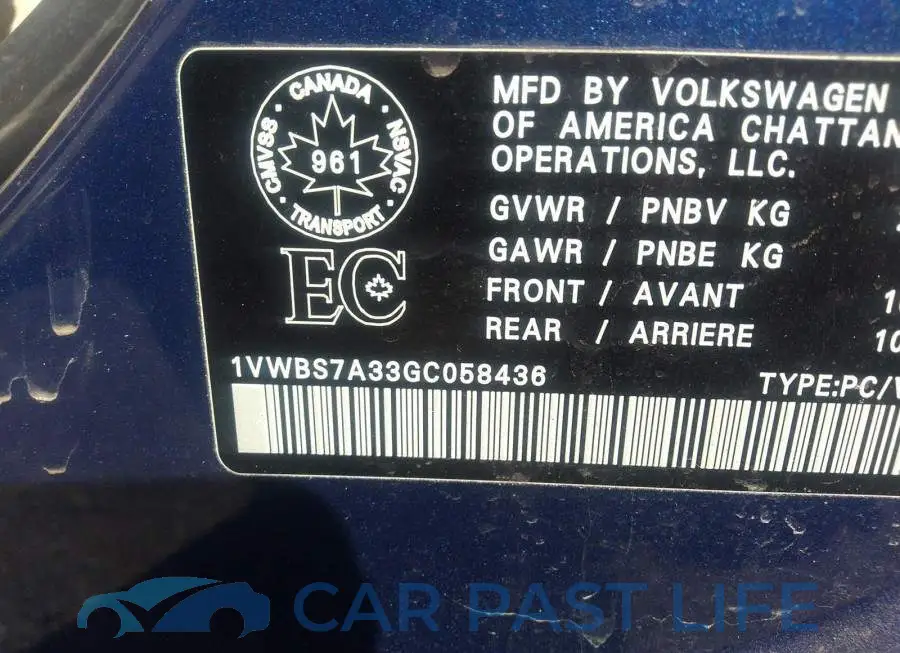 1VWBS7A33GC058436# 9