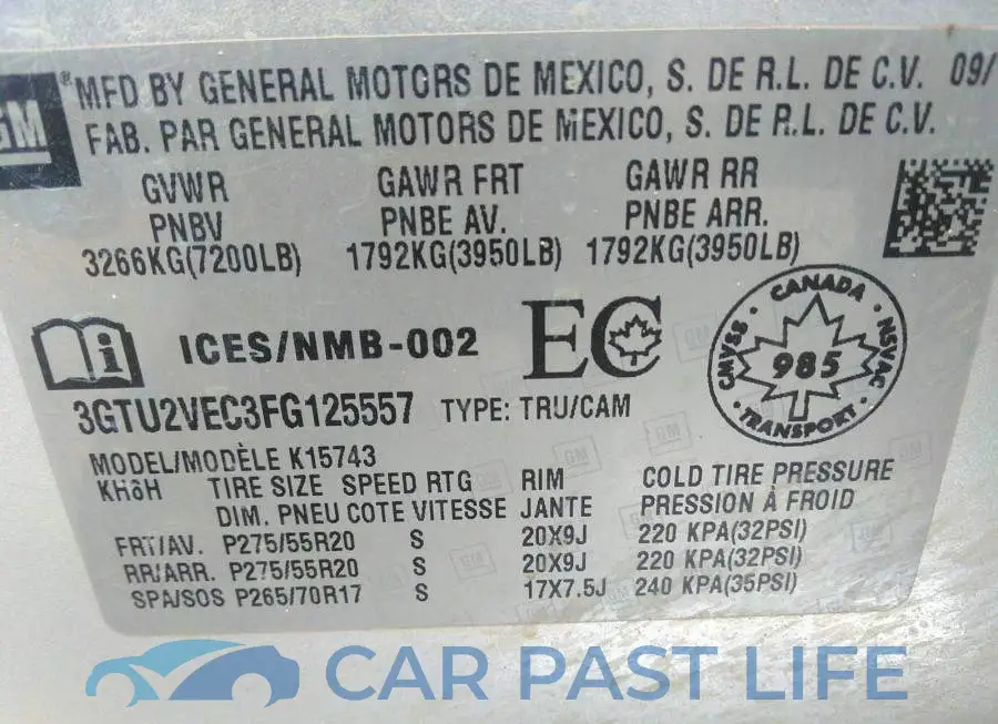 3GTU2VEC3FG125557# 9