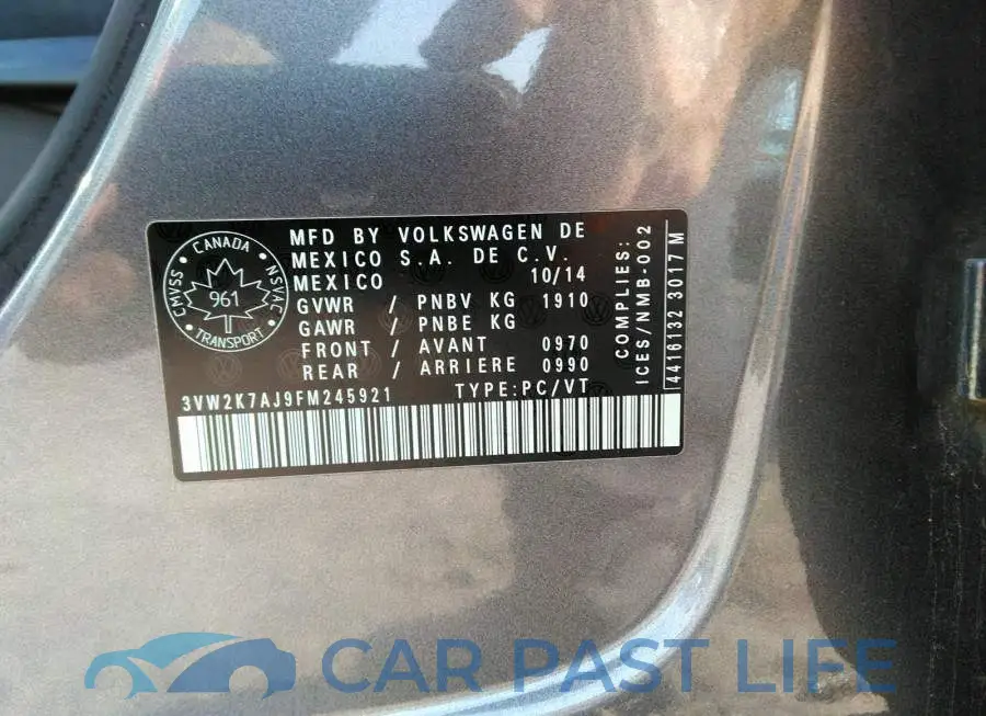 3VW2K7AJ9FM245921# 9