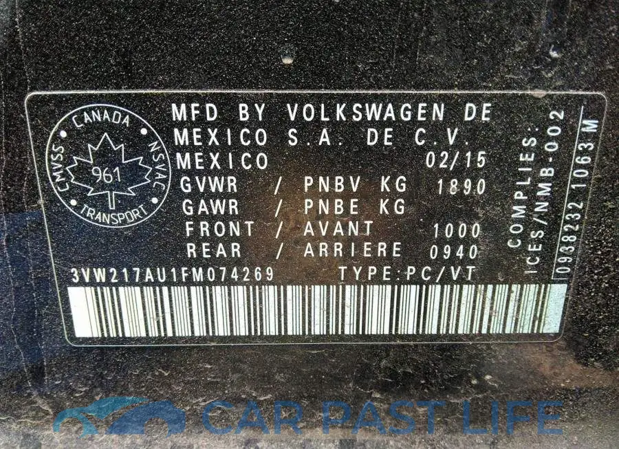 3VW217AU1FM074269# 9