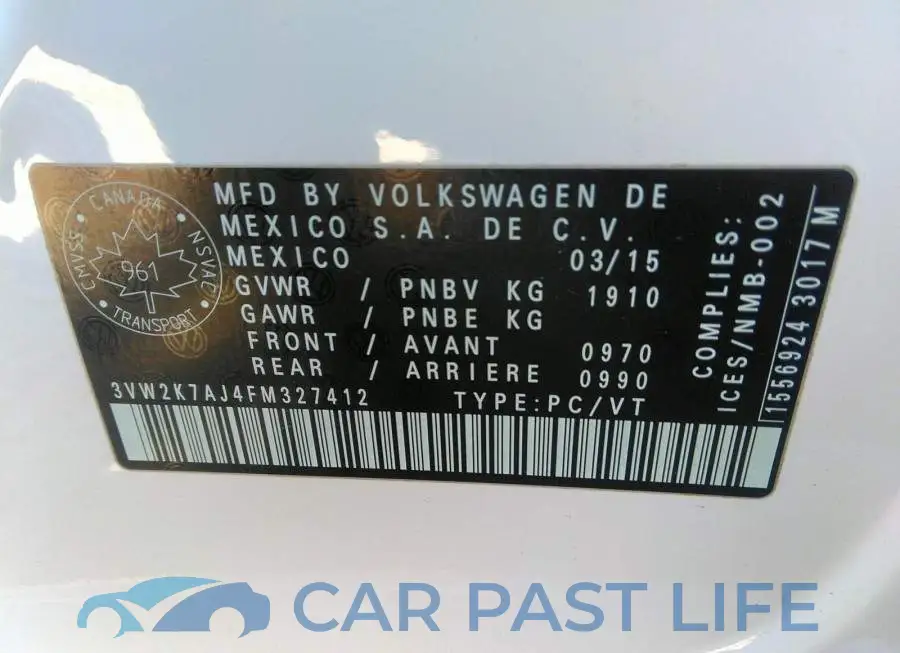 3VW2K7AJ4FM327412# 9