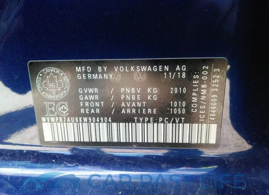 WVWPR7AU6KW904904# 9