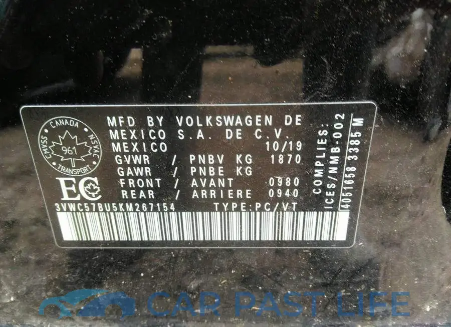 3VWC57BU5KM267154# 9