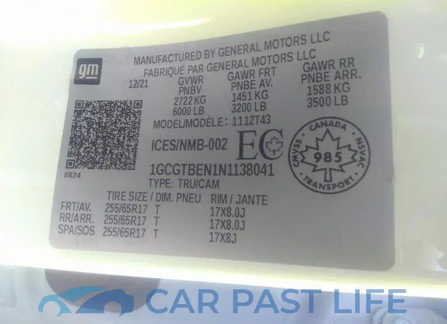 1GCGTBEN1N1138041# 9