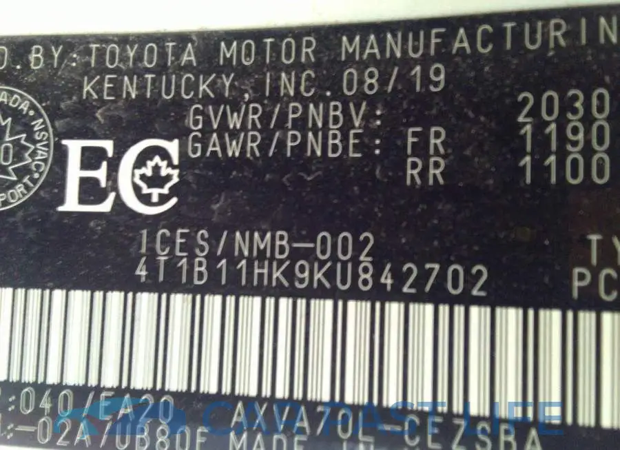 4T1B11HK9KU842702# 9