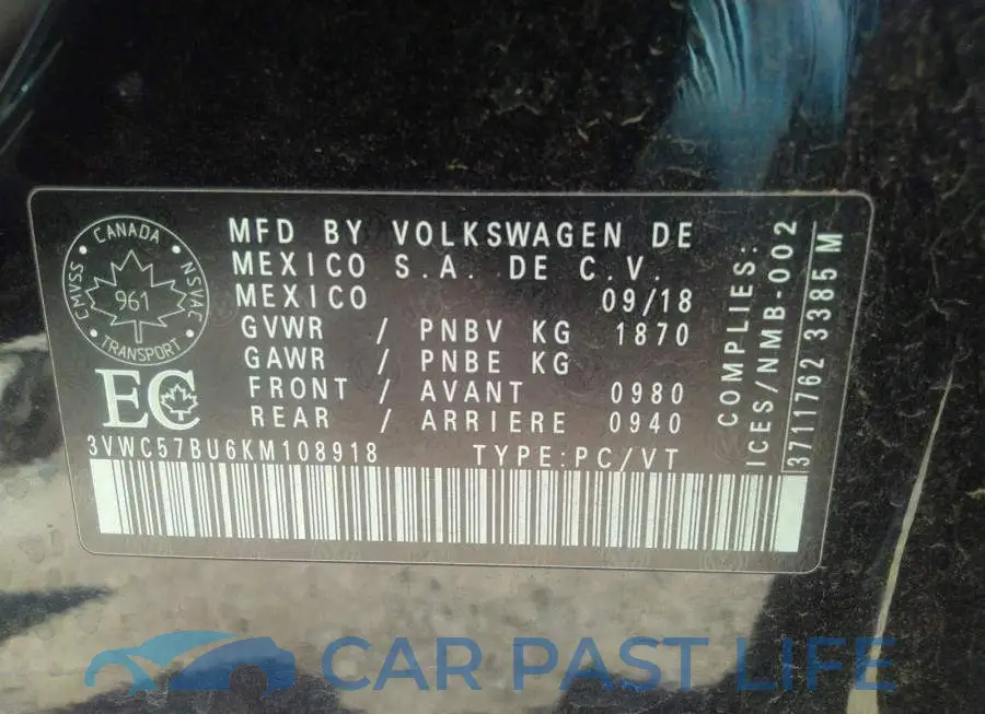 3VWC57BU6KM108918# 9