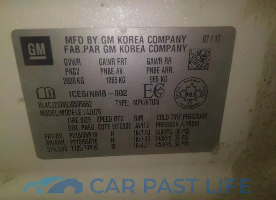KL4CJ2SM8JB505662# 9