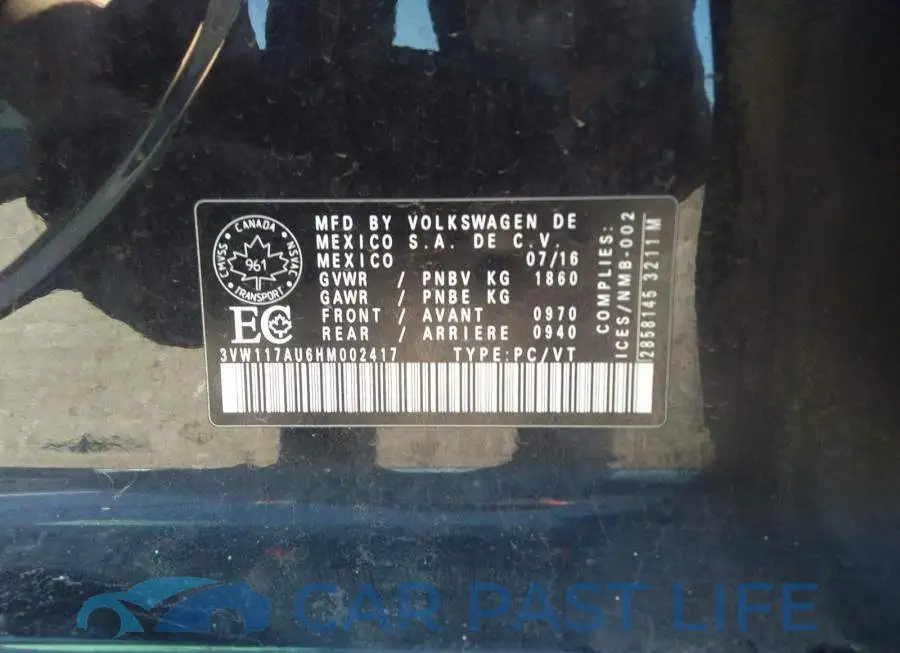 3VW117AU6HM002417# 9
