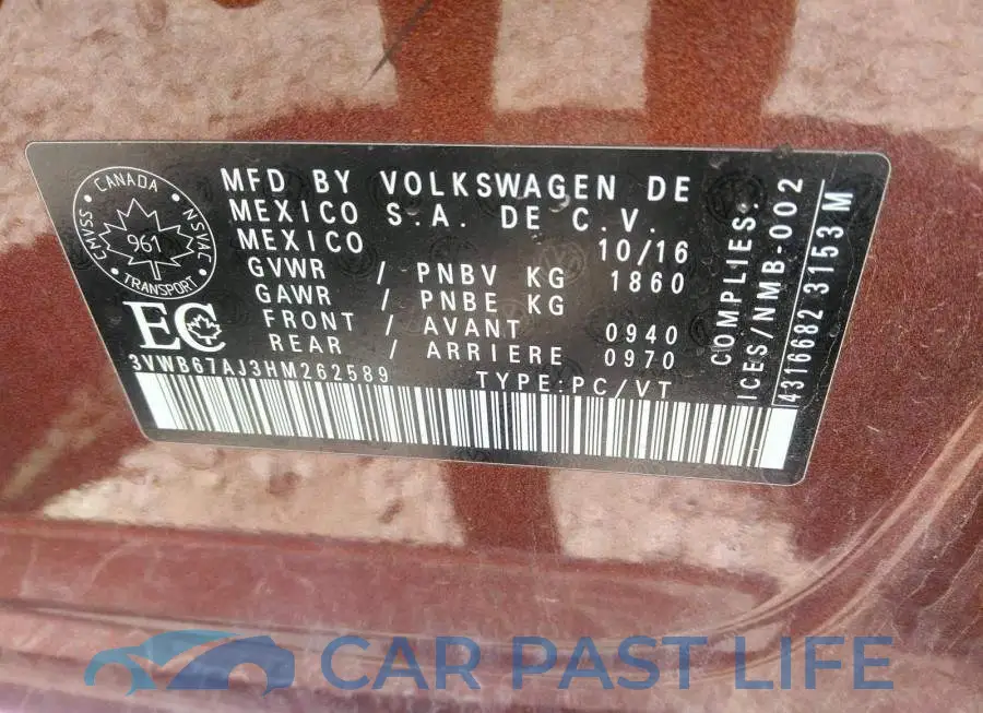 3VWB67AJ3HM262589# 9