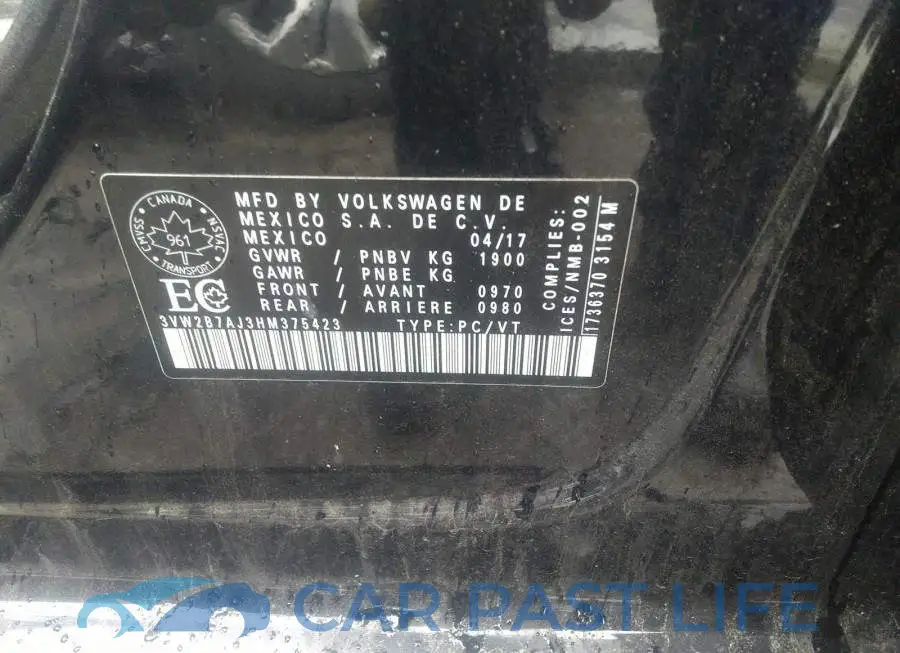 3VW2B7AJ3HM375423# 9