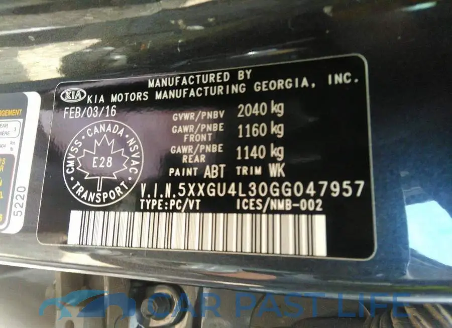 5XXGU4L30GG047957# 9