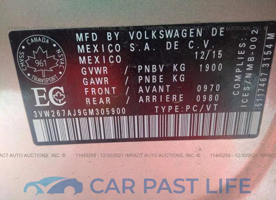 3VW267AJ9GM305900# 9