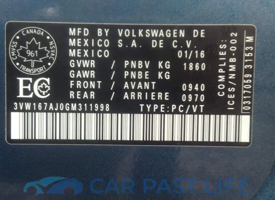 3VW167AJ0GM311998# 9