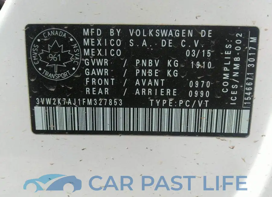 3VW2K7AJ1FM327853# 9