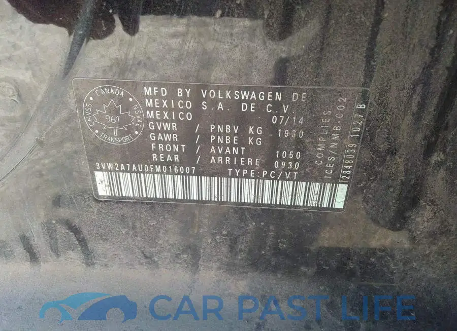 3VW2A7AU0FM016007# 9