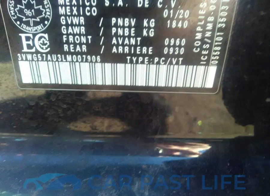 3VWG57AU3LM007906# 9