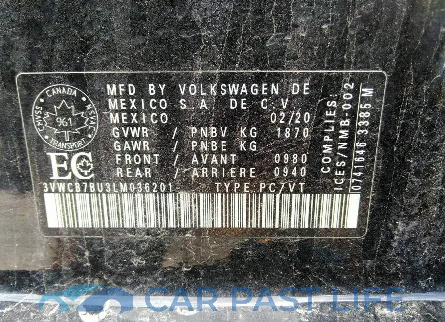 3VWCB7BU3LM036201# 9