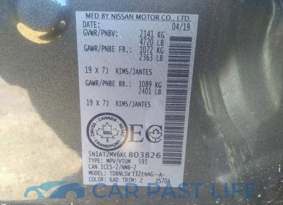 5N1AT2MV6KC803826# 9