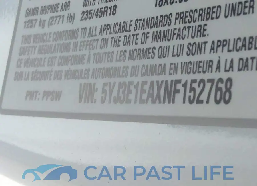 5YJ3E1EAXNF152768# 9
