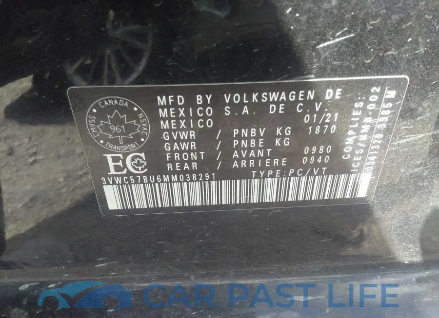 3VWC57BU6MM038291# 9