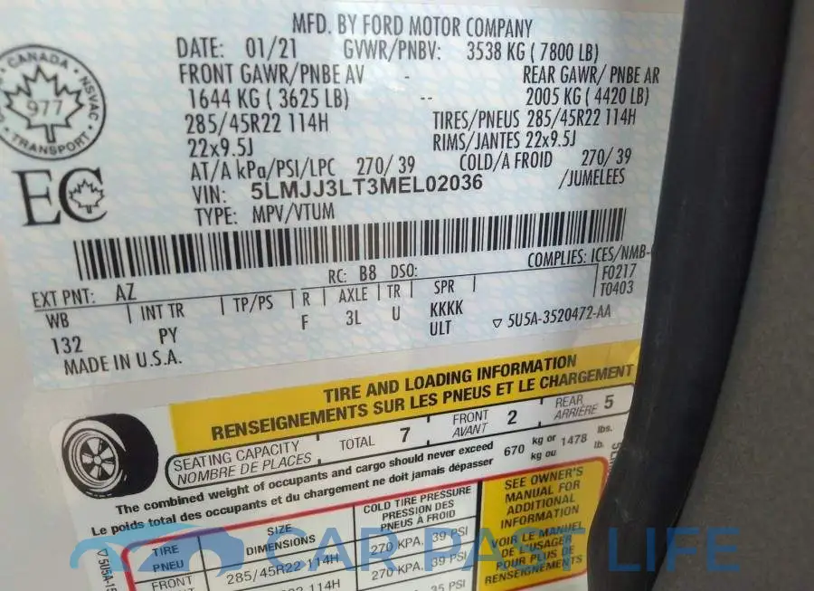 5LMJJ3LT3MEL02036# 9