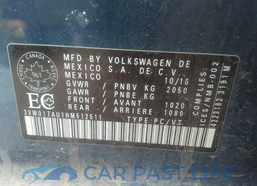 3VW017AU1HM512511# 9