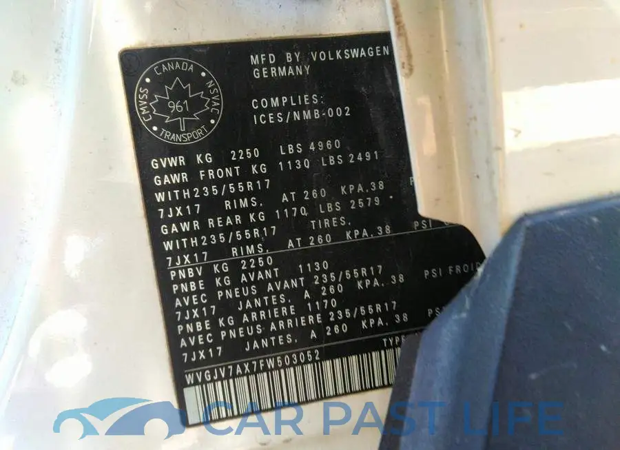 WVGJV7AX7FW503052# 9