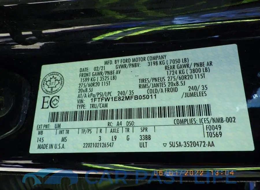 1FTFW1E82MFB05011# 8