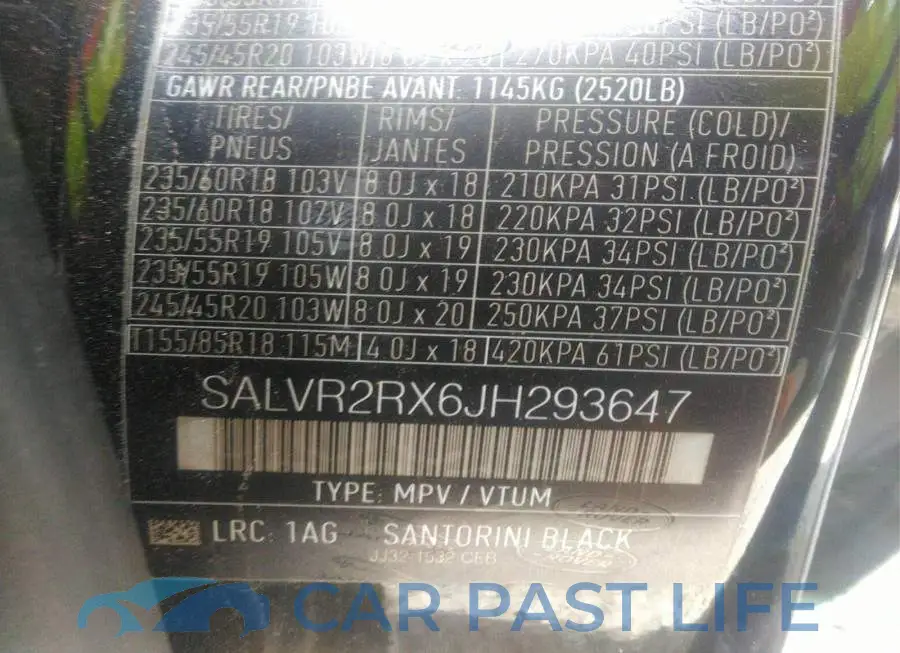 SALVR2RX6JH293647# 9