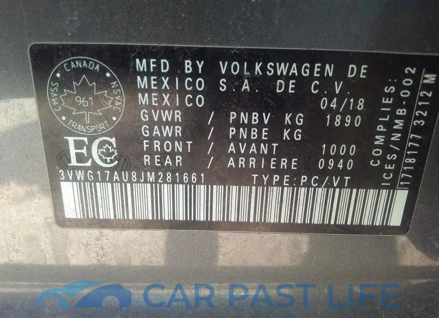 3VWG17AU8JM281661# 9