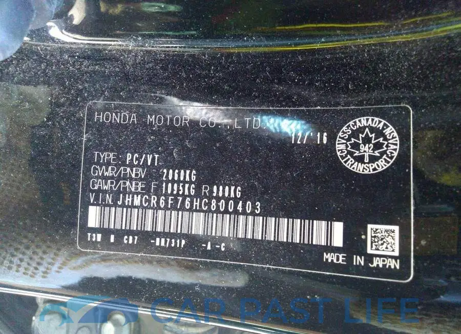 JHMCR6F76HC800403# 9