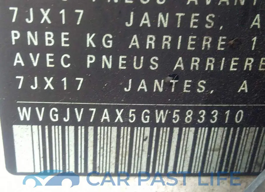 WVGJV7AX5GW583310# 9